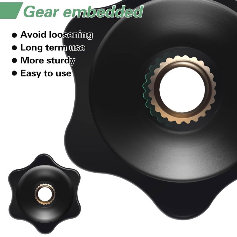 HouseUp 12 Pcs Star Knobs, 1/4-20 Female Threaded Hexagon Head Thru Clamping Knob, 6 Star 1/4 Inch 20 Jig T Knobs, Small, Black - Image 4